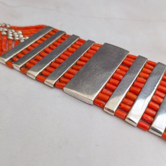 Nina Gill Paris Coral & Sterling Wide Bracelet (83.7g) - Picture 6 of 10